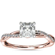Anillo de compromiso de diamantes pequeño con diseño torcido en oro rosado de 14 k (0,10 ct total)